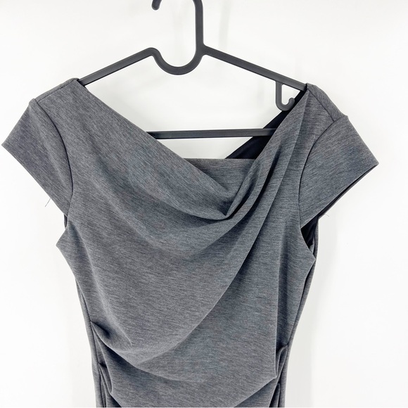 ✅ White House Black Market Grey Jersey Dress Ruched SIZE 0 - Picture 4 of 8